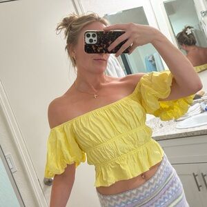 Cotton Candy Yellow Off-Shoulder Blouse